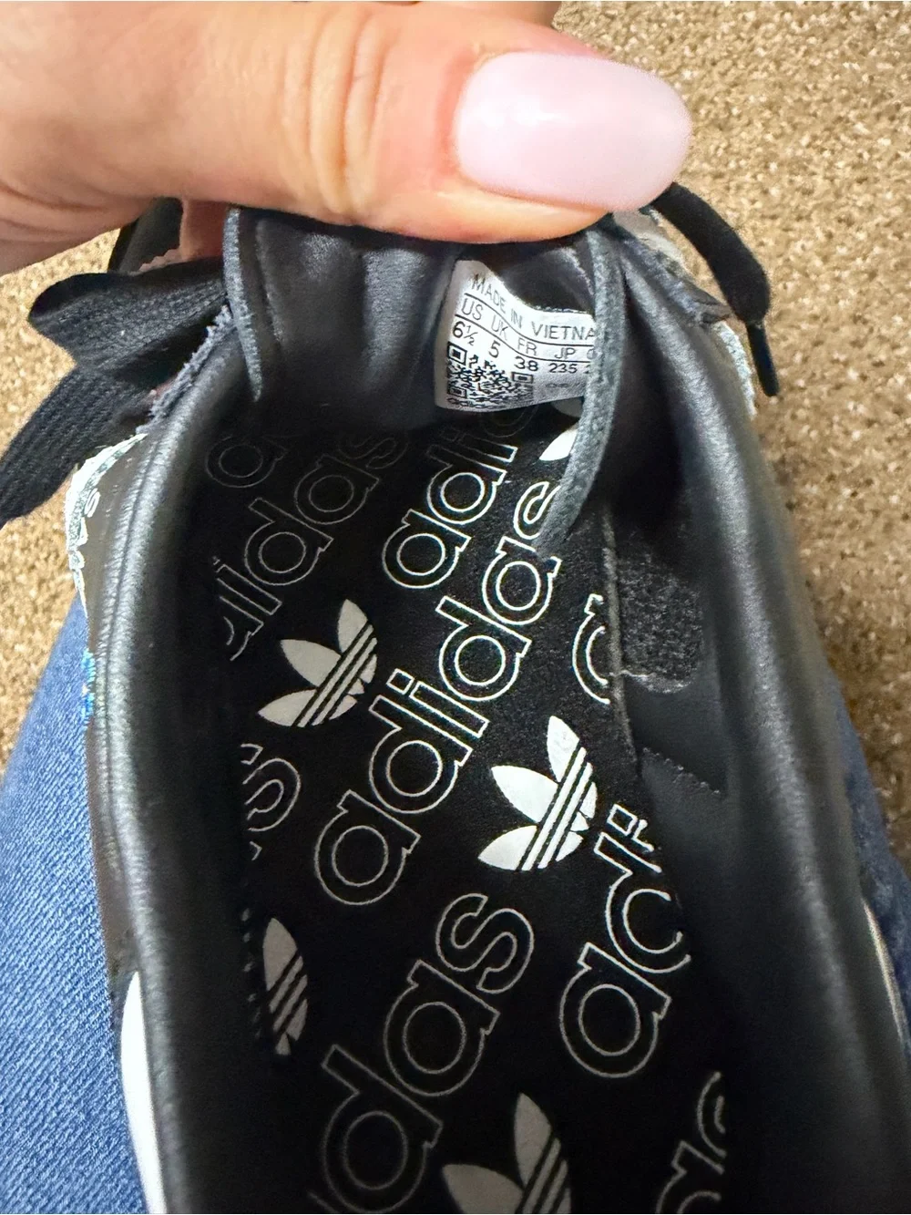 adidas Black Athletic Sneakers with Blue Floral Embroidery